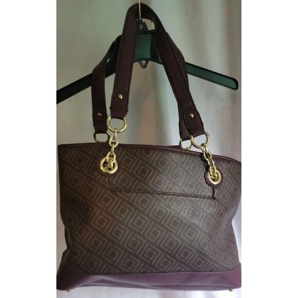 Liz Claiborne Signature Logo Handbag & Wallet Large Burgundy & Brown Purse Tote - Picture 2 of 16